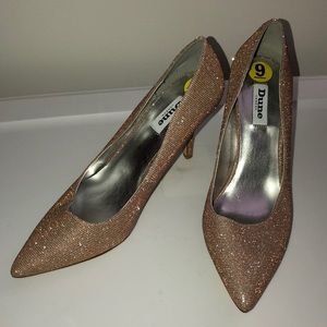 NWT DUNE London Shimmer Nude/Gold Fabric Pumps